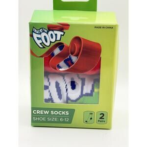 Fruit By The Foot Crew Socks 2 Pair Pack Shoe Size 6-12 Red & Green